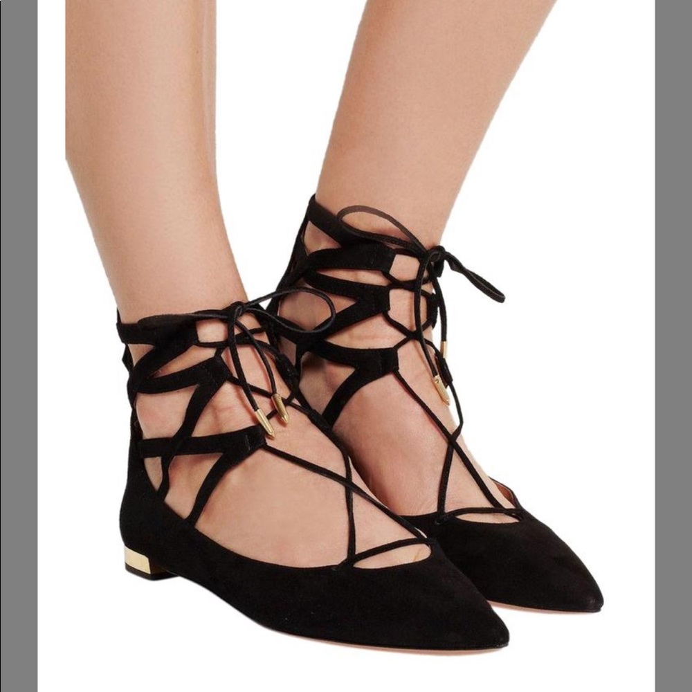 Aquazzura Belgravia Flat black suede size 37